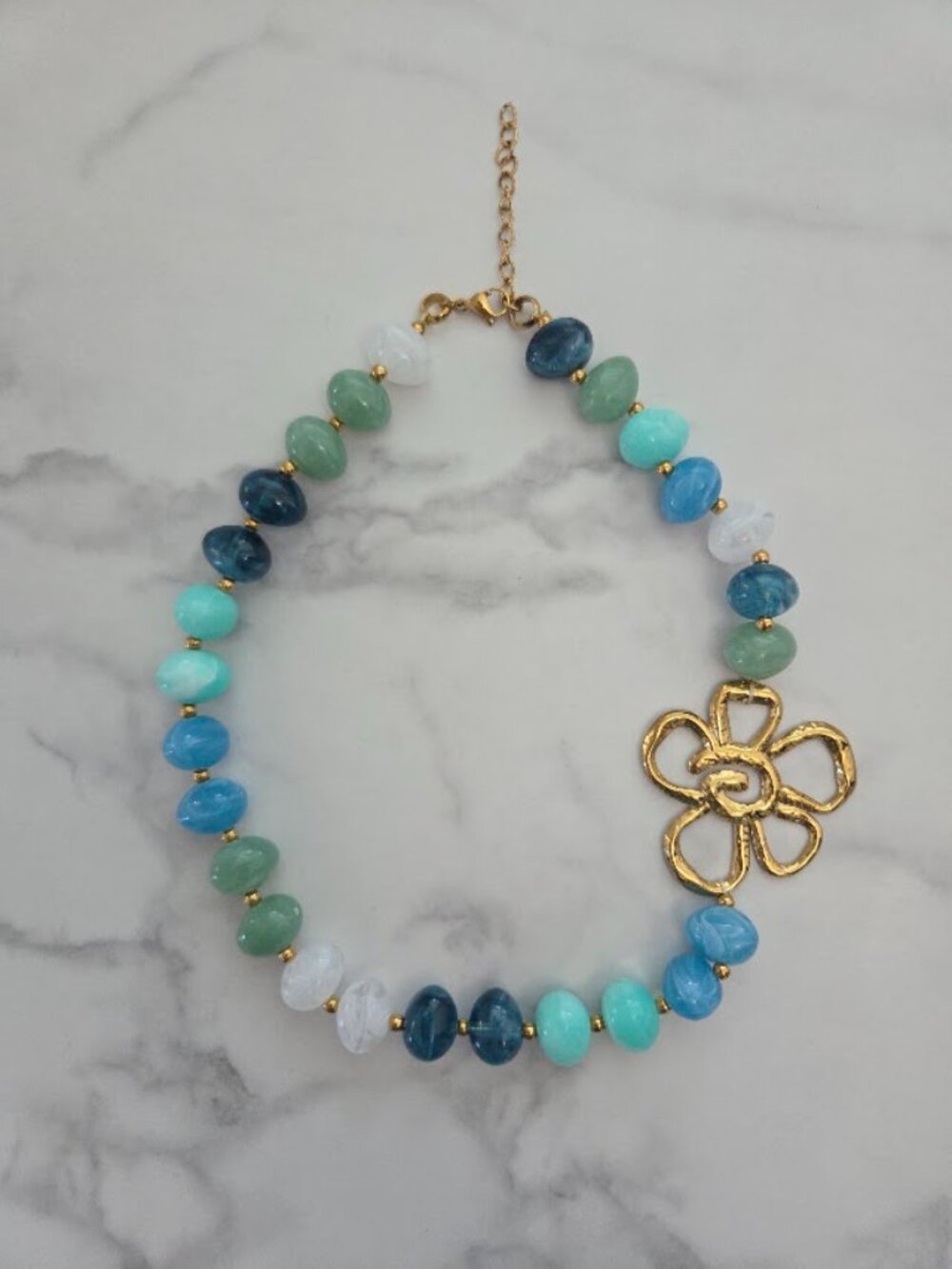 Multicolor Beaded Gold Flower Statement Necklace - Picture 3 of 15